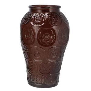 Čokoládově hnědá skleněná váza s reliéfem květin Delight - Ø 15*25 cm 314065 čokoládová hnědá obraz