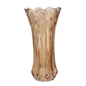 Karamelově hnědá skleněná váza s reliéfem tulipánů Delight - Ø 10*20 cm 314073 karamelová hnědá obraz