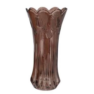 Čokoládově hnědá skleněná váza s reliéfem tulipánů Delight - Ø 10*20 cm 314073 čoko hnědá obraz