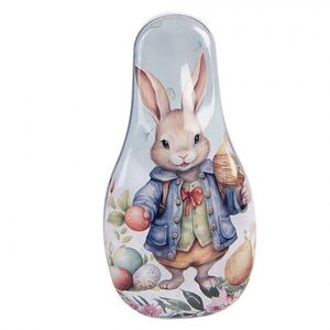Modrá plechová velikonoční dóza králíček v kabátku - 14*7*5 cm 6BL0191 obraz