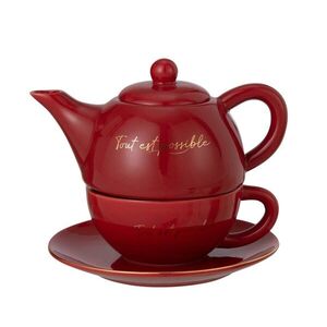 Vínovo-zlatý Tea for One v dárkové krabičce - 19*12*15 cm / 420/ 200 ml 39652 obraz