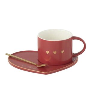 Vínový hrnek se srdíčky + lžička + talířek srdce Je t´aime - 6*14*6 cm / 175ml 49114 obraz