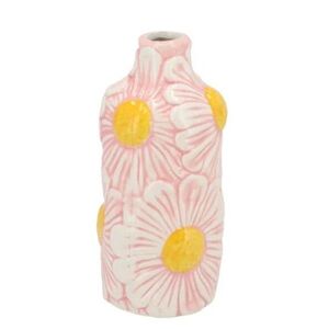 Růžová keramická vázička s reliéfem květů Jane Flower - Ø 7*16 cm 580099 obraz