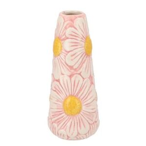 Růžová keramická vázička s reliéfem květů Jane Flower - Ø 8*18 cm 580102 obraz