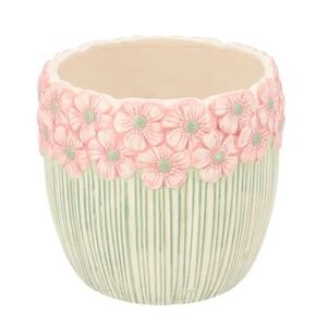 Růžovo-zelený obal na květináč s reliéfem květů Jane Flower - Ø 13*11cm 580087 obraz
