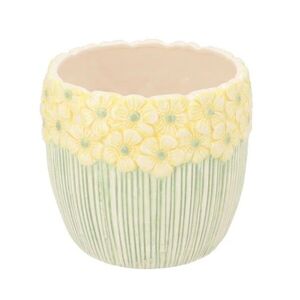 Žluto-zelený obal na květináč s reliéfem květů Jane Flower - Ø 15*13 cm 580089 obraz