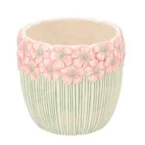 Růžovo-zelený obal na květináč s reliéfem květů Jane Flower - Ø 13*11cm 580087 obraz