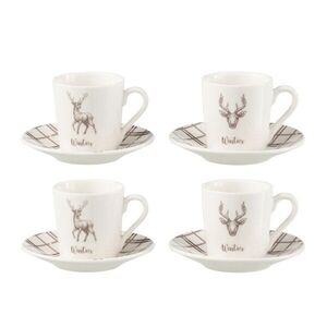 Set 4ks bílo-hnědý hrnek s jelenem v krabičce Coffee Deer - Ø 11*6 cm / 80ml 49246 obraz