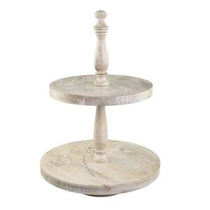 2-patrový dřevěný etažér z mangového dřeva s řezbami Tours - Ø 30*45 cm 61093100 obraz