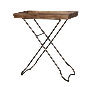 Hnědý odkládací skládací stolek s dřevěným podnosem - 70*35*80 cm 41085200 obraz