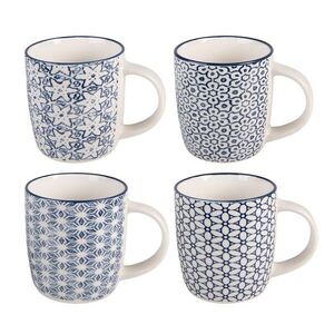 Sada 4ks porcelánový hrnek s modrými květy - 13* 8*9 cm / 300 ml 6CEMS0053 obraz