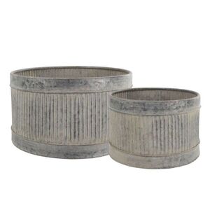2ks dekorační plechový antik květináč s drážkami French Chic - 32*19/26*17 cm 65106300 obraz