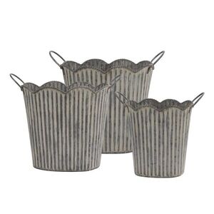 3ks dekorační plechový antik květináč s drážkami French Chic - 19*14*18 cm 65106100 obraz