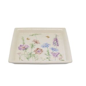 Krémový antik keramický podnos s květy Papillon Blossom - 21*21*2 cm 65104119 obraz