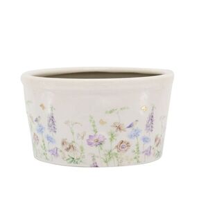 Krémový antik keramický kvetináč s květy Papillon Blossom - Ø 16*9 cm 65104019 obraz