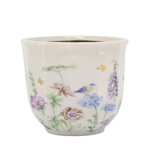 Krémový antik keramický kvetináč s květy Papillon Blossom - Ø 14*12 cm 65103719 obraz