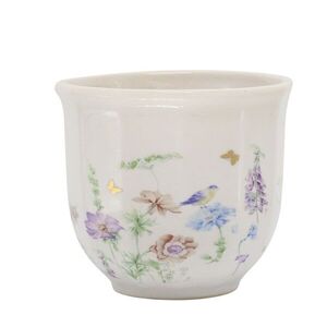 Krémový antik keramický kvetináč s květy Papillon Blossom - Ø 12*10 cm 65103619 obraz