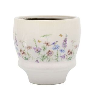 Krémový antik keramický kvetináč s květy Papillon Blossom - Ø 15*14 cm 65103919 obraz