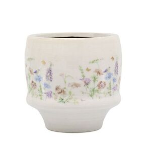 Krémový antik keramický kvetináč s květy Papillon Blossom - Ø 13*12 cm 65103819 obraz