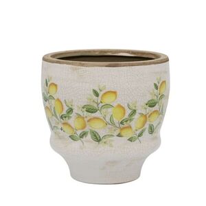 Béžový antik keramický květináč s citróny Limone Blossom - Ø 14*15 cm 65106519 obraz