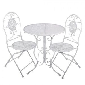 Bílý zahradní kovový Bistro set stůl a 2 židle - Ø 60*70 / 50*40*93 cm 5Y1434 obraz
