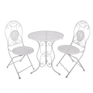 Bílý zahradní kovový Bistro set stůl a 2 židle - Ø 60*70 / 50*40*93 cm 5Y1433 obraz