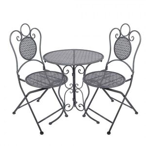 Šedý zahradní kovový Bistro set stůl a 2 židle - Ø 60*71 / 50*40*93 cm 5Y1429 obraz