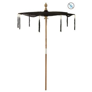 Černý boho slunečník s dřevěnou tyčí a střapci Lorie Wood - ∅ 140*250 cm 33336 obraz