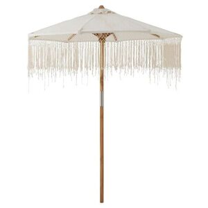 Bílý slunečník s dřevěnou tyčí a třásněmi Macrame - ∅ 200 * 250 cm 62550 obraz