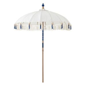 Béžový slunečník s dřevěnou tyčí a třásněmi Flavie Blue - ∅ 180*260 cm 62587 obraz