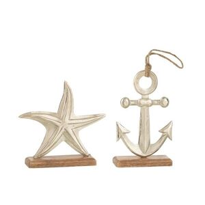 Set 2ks stříbrná raw dekorace hvězdice a kotva Sea Decor - 20*5*19 cm 40193 obraz