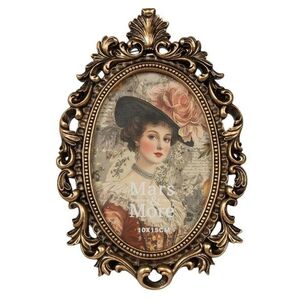 Bronzový antik oválný fotorámeček s ornamenty Chateau - 15*2*22 cm / 10*15 cm FGFLOSG1015 obraz