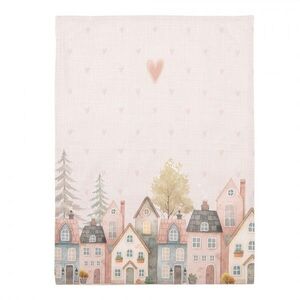 Béžová bavlněná utěrka se srdíčky a domky Hearts & Houses - 50*70 cm HHS42 obraz