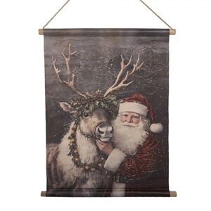 Vánoční vintage nástěnná mapa se Santou a sobem - 55*3*75 cm 6WK0052 obraz