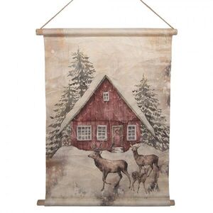 Vánoční vintage nástěnná mapa se zasněženou chaloopkou - 55*3*75 cm 6WK0048 obraz