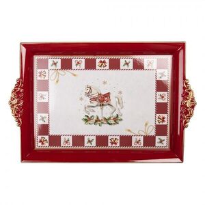 Vánoční servírovací červený podnos vánoční koník - 41*26*3 cm 66770 obraz