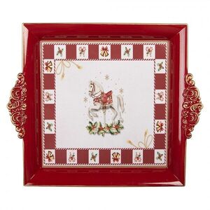 Vánoční servírovací červený podnos vánoční koník - 30*26*3 cm 66769 obraz
