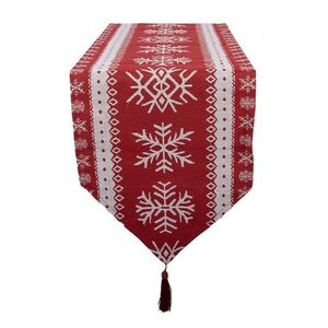 Červený látkový běhoun se sněhovými vločkami a střapci - 33*180 cm KT065.161 obraz