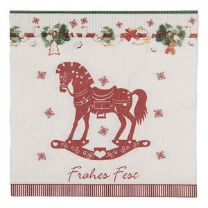Bílé vánoční papírové ubrousky s houpacím koníkem - 33*33 cm (20ks) 73157 obraz