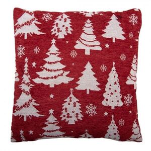 Bílo-červený dekorační polštář s vánočními stromky - 44*44*4 cm KG023.153 obraz