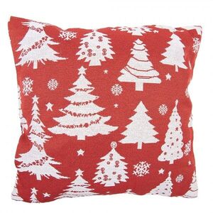 Bílo-červený dekorační polštář s vánočními stromky - 44*44*4 cm KG023.157 obraz
