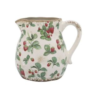 Krémový antik keramický džbán s jahůdkami Fraises - 16*15 cm 65104719 obraz
