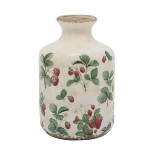 Krémová antik keramická váza s jahůdkami Fraises - Ø 11*17 cm 65104619 obraz