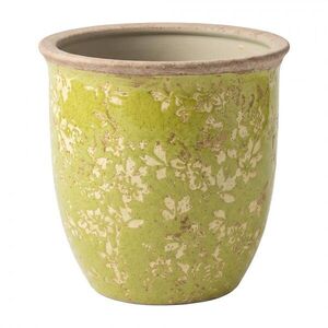 Zelený keramický obal na květináč Rustic Wild Herb M - Ø 15*15 cm 6CE2446M obraz