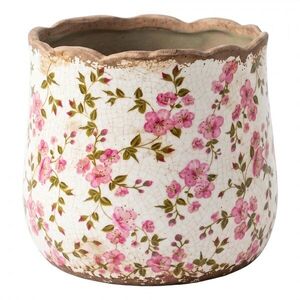 Keramický obal na květináč s růžovými květy Vintage Bloom S - Ø 11*10 cm 6CE2443S obraz