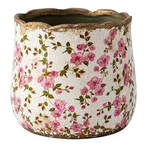 Keramický obal na květináč s růžovými květy Vintage Bloom L - Ø 18*16 cm 6CE2443L obraz