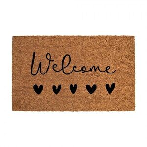 Hnědá kokosová rohožka se srdíčky Welcome - 75*45*1 cm MC302 obraz
