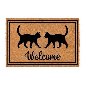 Hnědá kokosová rohožka s kočkami Welcome - 75*45*1 cm MC294 obraz