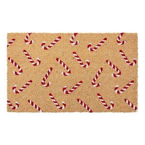 Hnědá kokosová rohožka s cukrovými holemi Candy Cane Christmas - 75*45*1 cm MC292 obraz