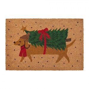 Hnědá kokosová rohožka s jezevčíkem a stromkem Christmas - 75*45*1 cm MC290 obraz